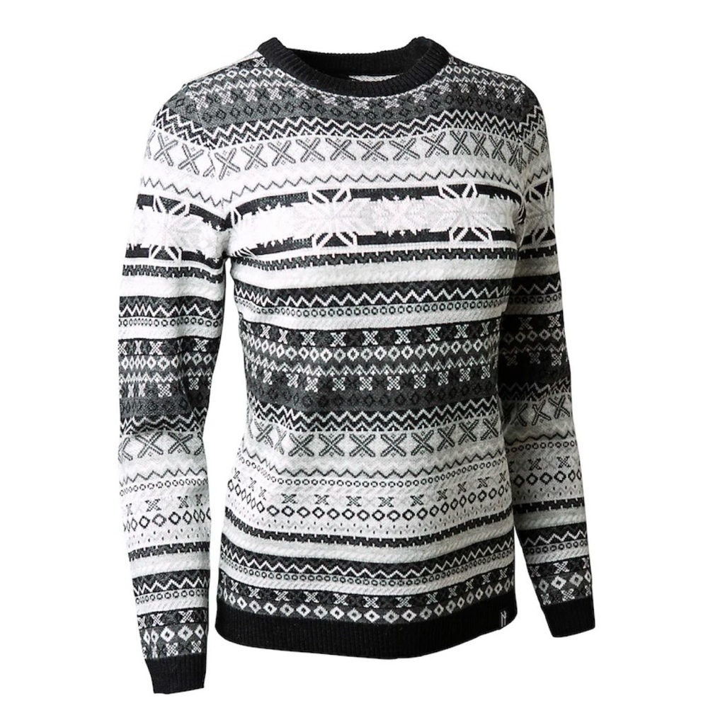 Neve Zoe Crewneck Sweater Women’s Small Merino Wool Blend Black Gray White S